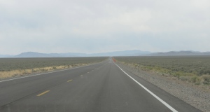 One of Nevada's many endless roads. It took almost an hour to get to the mountains on the horizon.